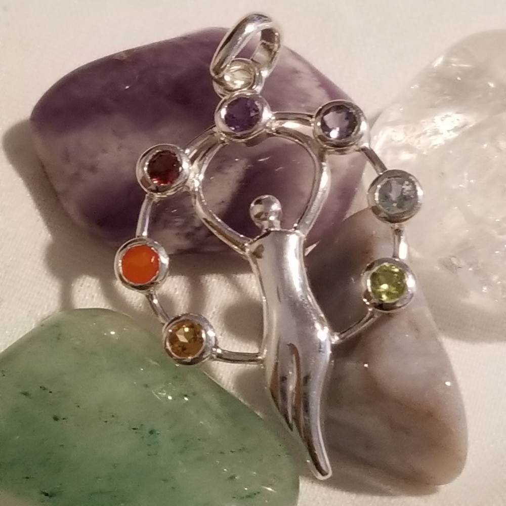 New Chakra Multi Gemstone Silver Pendant